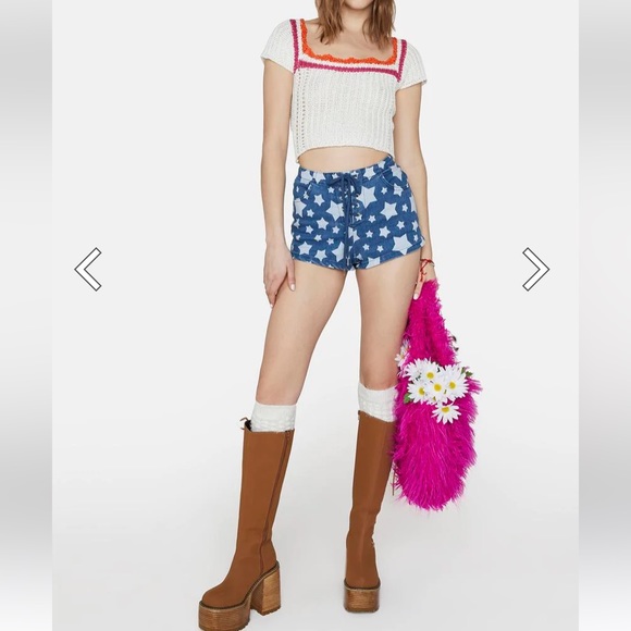 🏷️ BNWT deLiA*s x Dolls Kill Ivory Crochet Crop Top Pink & Orange Stripes~Sz M - Picture 13 of 13